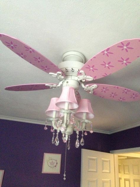 Chandelier ceiling fan combination Girls Ceiling Fan, Pink Ceiling Fan, Princess Chandelier, Girls Chandelier, Fan Makeover, Nursery Chandelier, Fixtures Design, Purple Chandelier, Pink Ceiling