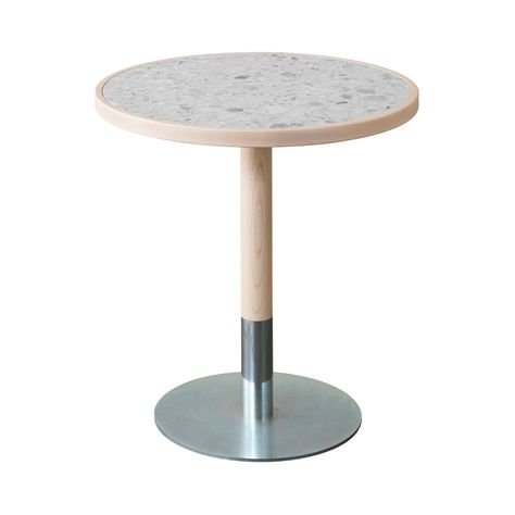 Description A luxe inset marble tabletop elevates Miniforms’ updated take on a bistro table. Available in both square and round models, Briscola has a bit of the flavor of ‘70s Italian coffee bars, highlighted by the randomly patterned stone. Framed in wood to match the supporting center pedestal, the table has a round metal base in a choice of black or silvery zinc. Specifications Size Square: 29.5" h x 27.6" w x 27.6" d (75x70x70cm) Round: 29.5" h x 27.6" dia (75x70cm) Base: 18.1" dia (46cm) M Metal Round Dining Table, Wood Cafe, Unique Dining Tables, Marble Detail, Coffee Bars, Interior Design Consultation, Marble Table Top, Small Dining Table, Italian Coffee