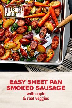 Hillshire Farm® Smoked Sausage makes a busy weeknight dinner worth savoring. This simple, one-pan roast takes under an hour to make and even less time to devour. Sheet Pan Smoked Sausage, Winter Produce, Smoked Sausage Recipes, Sheet Pan Dinners Recipes, Diet Vegetarian, Sheet Pan Dinners, Smoked Sausage, Sheet Pan Recipes, Sausage Recipes