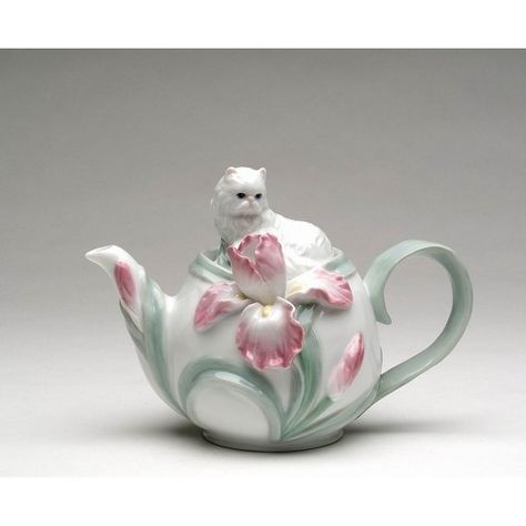 Kevins Gift Shoppe Ceramic Persian Cat with Iris Flower Teapot Glass Tea Set, Cat Teapot, China Teapot, Pink Orchids, Teapots And Cups, Porcelain Teapot, Ceramic Teapots, Iris Flowers, Persian Cat