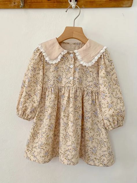 Toddler Girls Cute Floral Print Puffy Dress, Kids Cotton Casual Dress Up - Temu Long Sleeve Collared Dress, Baby Mode, Flora Dress, Puffy Dresses, Girls Floral Dress, Vestido Casual, Sweet Dress, Spring Dress, Fashion Kids