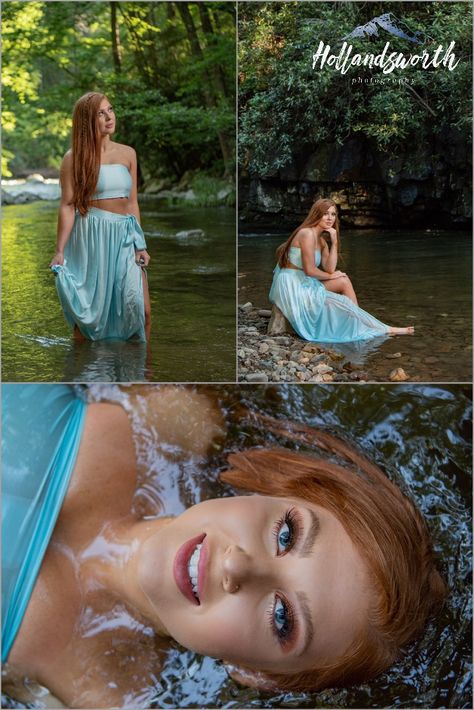 Pictures In Water Photography, Senior Pictures Creek Water, Creek Pictures Senior, Water Pics Photo Ideas, Creek Photoshoot Ideas, Creek Photoshoot Senior Pics, Senior Water Pictures, Water Senior Picture Ideas, Photo Shoot In Water