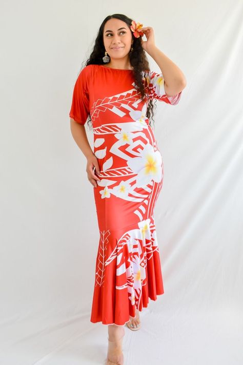 Pacific Island Dress, Fijian Clothing, Tahitian Dress, Polynesian Fashion, New Dress Pattern, Te Fiti, Polynesian Dress, Red Clothes, Poly Dress