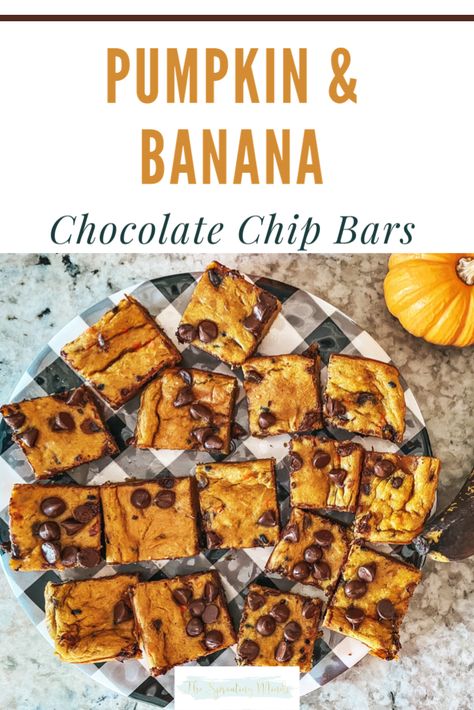 Pumpkin Banana Bars, Banana And Pumpkin Recipes, Banana Pumpkin Recipes, Pumpkin Banana Recipes, Banana Pumpkin Cookies, Chocolate Pumpkin Desserts, Chocolate Chip Pumpkin Bars, Banana Chocolate Recipes, Banana Chocolate Chip Bars