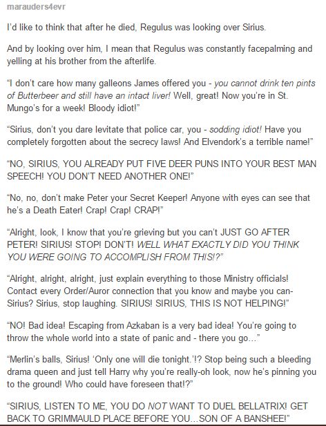 the marauders - sirius and regulus<<< Regulus running at Sirius and strangling him the minute James and Lily stop doing so as soon as he hits the afterlife, Sirius Black Harry Potter, Regulus Acturus Black, Black Harry Potter, Harry Potter Headcannons, Regulus Black, Harry Potter Jokes, Harry Potter Marauders, Harry Potter Love, Harry Potter Obsession