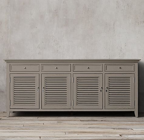 shutter style cabinet in gray Shutter Cabinet, Cape Cod Decor, Coastal Coffee Table, Entry Cabinet, Sideboard Dining Room, Sideboard Bar, Wardrobe Room, Sideboard Console, New Place