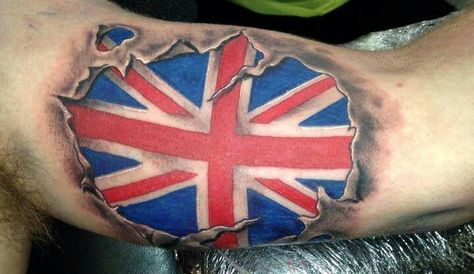 Union Flag ripped skin tattoo British Flag Tattoo, British Army Tattoo, Union Jack Tattoo, Welsh Tattoo, Ripped Skin Tattoo, British Tattoo, Great Britain Flag, Red Line Flag, Tattoo Uk