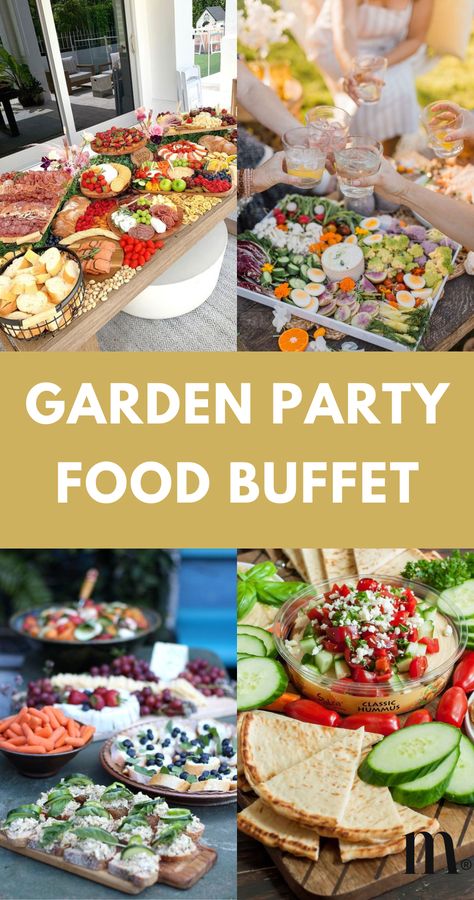 Unlock the secret to the perfect garden party with food ideas that blend appetizers, DIY magic, and summer buffet themes. From fairy flowers to birthday bashes, get inspired and save this for your enchanted event planning. Check out the article and save this pin to your party planning board so you have plenty of food inspiration for your next garden party! Tea Party Platter Ideas, Easy Garden Party Food, Garden Picnic Food Ideas, Themed Buffet Ideas, Buffet Salads Ideas, Hot Buffet Food Ideas Party, Garden Theme Party Food, Garden Party Menu Ideas, Sandwich Display Ideas For Party