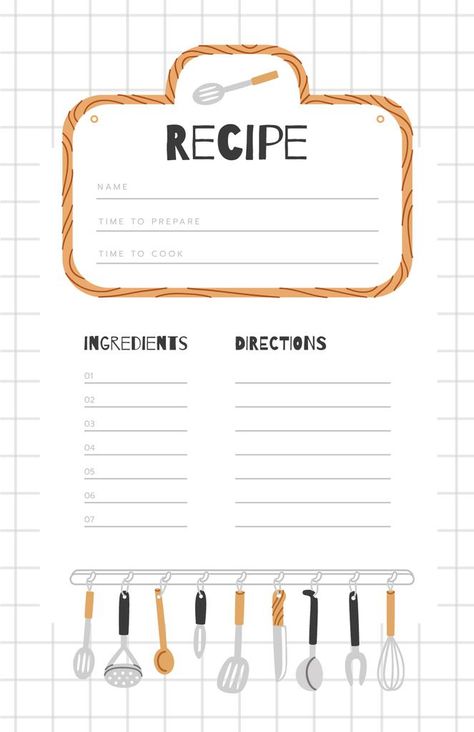 Recipe Card Illustration, Kitchen Tools Illustration, Scrapbook Recipe, Green Onions Recipes, Recipes Cards, Baking Chart, Scrapbook Recipe Book, Recipe Card Template, Graphic Icons