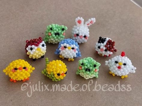 Small Beaded Animals, Bead Animal Patterns, Seed Bead Animals, Beaded Animals Tutorial, Animal Beads, Diy Beaded Rings, Seed Bead Crafts, Personalised Gifts Diy, Hello Kitty Jewelry