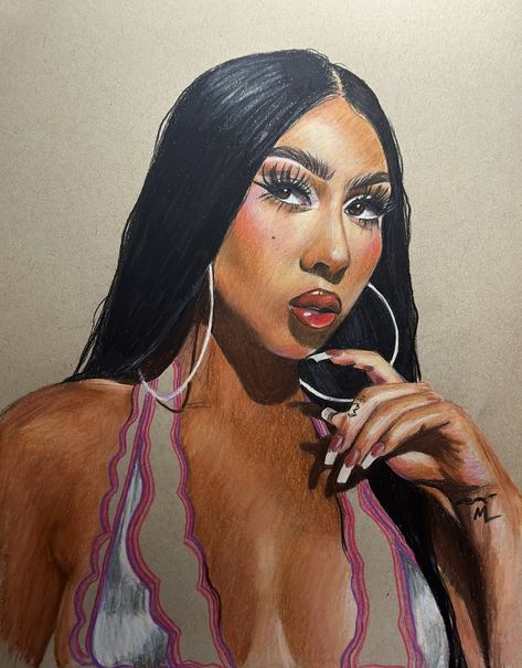 Kali Uchis Art, Kali Uchis Drawing, Kali Aesthetic, Paper Portrait, Prismacolor Art, African Women Art, Comic Style Art, Kali Uchis, Toned Paper