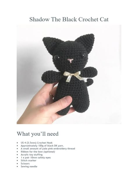 Crochet Realistic Cat Free Pattern, Simple Cat Crochet Pattern, Tuxedo Cat Crochet Pattern, No Sew Cat Crochet Pattern Free, Crochet Cryptid Free Pattern, Crochet Ideas With Black Yarn, Cat Toy Crochet Pattern Free, Black Cat Crochet Pattern Free, Crochet Cat Pattern Free Amigurumi