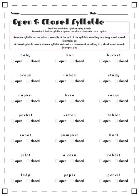 Practice recognizing and counting syllables with these free, printable worksheets tailored for 1st grade students. Enhance your child's language skills and phonological awareness with these engaging activities. Get your hands on these valuable resources to support your child's learning journey today! #SyllablePractice #ReadingSkills #FirstGradeLearning #freesyllableworksheets Worksheets 1st Grade, Counting Syllables, Worksheets For Elementary, Open Syllables, Syllables Activities, Closed Syllables, English Grammar Notes, Middle Sounds, Long Vowel Sounds