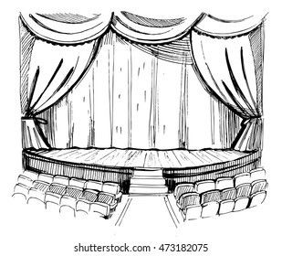 Room In One Point Perspective, Draw A Room, Theatre Drawing, Theatre Illustration, Youtube Drawing, Thumbnail Sketches, One Point Perspective, Architecture Sketchbook, Black And White Sketches