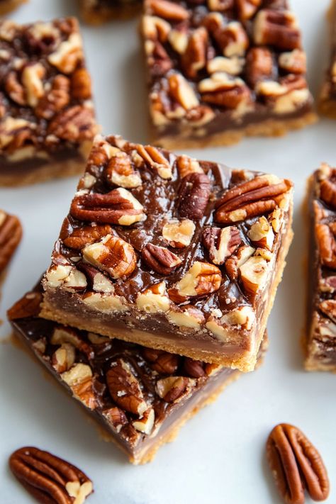 Pecan Turtle Bars Pecan Turtle Bars, Turtle Bars, Pecan Turtles, Buttery Shortbread, Cookies Bars, Crunchy Pecans, Bar Recipes, Chocolate Topping, Dairy Free Chocolate