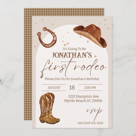 Get-Together Time: Kid's Birthday Party Cowboy Themed Invitations, My First Rodeo Birthday Invitation, Western Themed Invitations, My First Rodeo Birthday Invitations, First Rodeo Birthday Boy Invitation, Western Invitations Template, Rodeo Invitations, Rodeo 1st Birthday, Cowboy Party Invitations