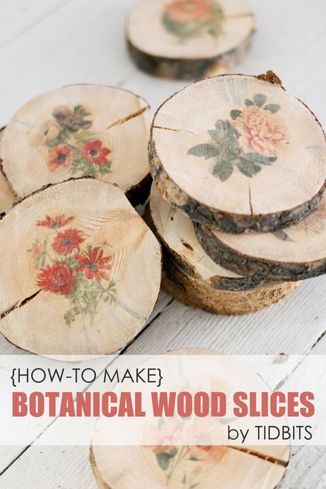 How to make botanical wood slices Takken Decor, Wood Slice Crafts, Craft Tutorial, Nature Crafts, Wood Slices, Diy Projects To Try, Wood Decor, Beautiful Decor, Botanical Prints