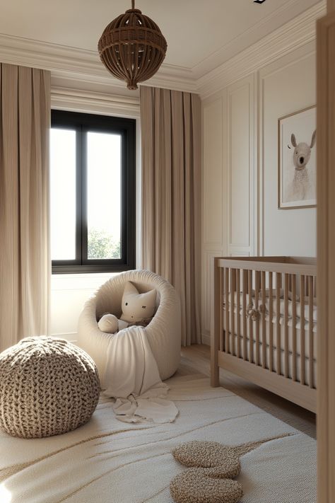 Create a snug and inviting nursery with soft textures and gentle tones for a dreamy ambiance. #NurseryDecor #CozyRoom #InteriorDesign #SoftTextures Limewash Baby Nursery, Bedrooms Cozy, Beige Nursery, Luxury Nursery, Cozy Sleep, Cozy Nursery, Soothing Baby, Dreamy Bedrooms, Everything Baby