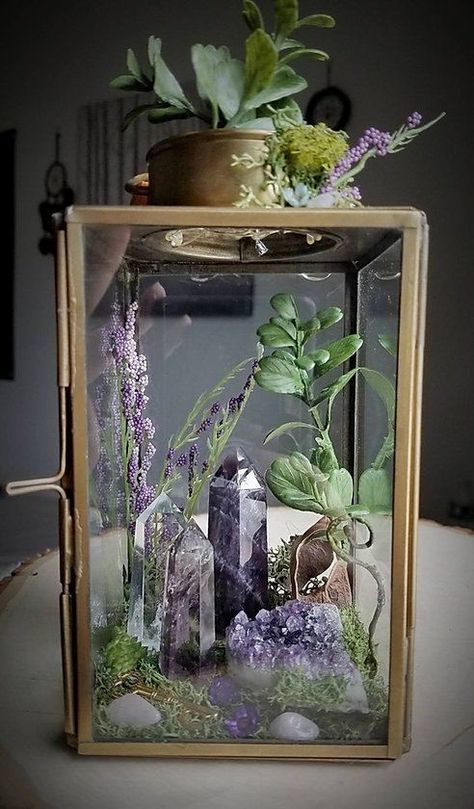 Wild Witch, Witch Crystals, Crystal Room Decor, Wiccan Decor, Crystal Room, Crystal Garden, Witchy Crafts, Terrarium Diy, Garden Terrarium