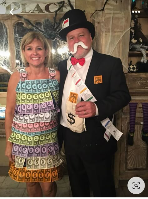 Money Costume Ideas, Let’s Make A Deal Costume, Monopoly Couples Costume, Over The Top Costumes, Monopoly Costume Diy, Mr Monopoly Costume, Villians Halloween Costumes, Monopoly Costume Ideas, Monopoly Man Costume