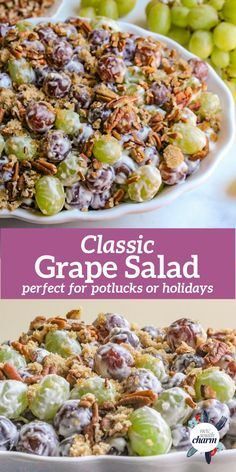 Easy Grape Salad, Creamy Grape Salad, Creamy Fruit Salad, Salad With Pecans, Easy Potluck Recipes, Grape Salad Recipe, Creamy Fruit Salads, Dressing For Fruit Salad, Salad Cream