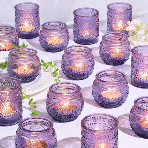 PRICES MAY VARY. High-quality 30pcs assorted candle holders: Crafted candle holders made of durable materials, featuring a vintage design and an assortment of 30pcs. Perfect for adding charm to any space. Versatile: Usage options for these candle holders, the round candle holder's 2.1ʺ diameter (top) and 2.1ʺ height approximately. The straight holder's 2.1ʺ diameter (top) and 2.1ʺ height, suitable for tea lights, votive candles, or small pillar candles. Retro Style: Each candle holders feature b Purple Event Decorations, Purple Sweet 16 Decorations Ideas, Tangled Bridal Shower Theme, Gold And Purple Birthday Decorations, Purple Baby Shower Ideas Decoration, Purple Theme Birthday Party Decoration, Purple Butterfly Centerpieces, Purple And Gold Party Decorations, Purple Wedding Table Decor