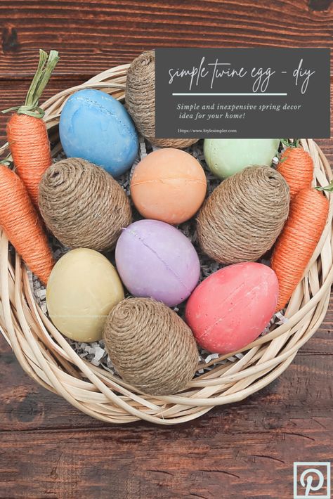 Jute Twine Crafts Diy, Easter Decoration Diy, Simple Spring Decor, Twine Crafts Diy, Jute Twine Crafts, Twine Diy, Twine Crafts, Spring Centerpiece, Wooden Wreaths