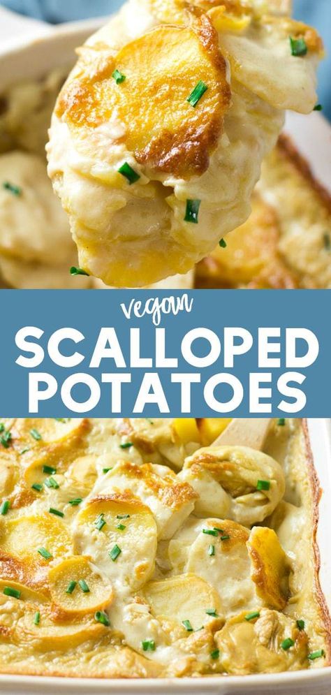 My favorite recipe for scalloped potatoes- ultra creamy, garlicky and cheesy with absolutely NO DAIRY! #vegan #dairyfree Butter Burger, Healthy Vegan Dessert, Vegan Scalloped Potatoes, Nora Cooks, Scalloped Potato Recipes, Vegan Thanksgiving Recipes, No Dairy, Scallop Recipes, Vegan Side Dishes