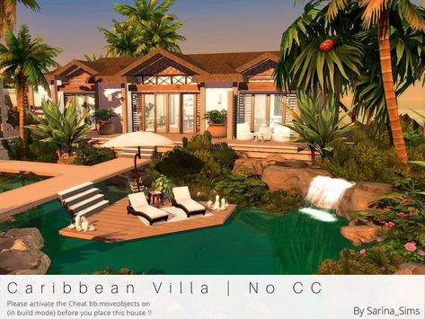 A medium-sized Caribbean villa for Sulani for 1-4 Sims with many natural elements outside.  Found in TSR Category 'Sims 4 Residential Lots' Sims 4 Island Living House, Sims 4 Beach House, Lotes The Sims 4, 4 Aesthetic, The Sims 4 Lots, Living Pool, Minecraft Houses Blueprints, Caribbean Villas, Sims Houses