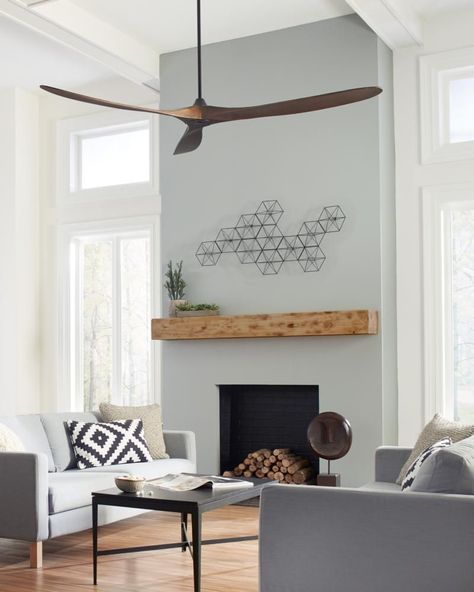 Large ceiling fans are best for efficient air movement in bigger spaces with high ceilings, such as the living room, dining room, or outdoor patio. Living Room Fans, Ceiling Fan Makeover, Living Room Ceiling Fan, High Ceiling Living Room, Large Ceiling Fans, Ceiling Fans Without Lights, Room Fan, Black Ceiling Fan, Outdoor Ceiling