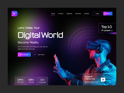 Virtual Reality | Landing Page Website by Applligent Technologies on Dribbble Vr Website Design, Tech Landing Page Design, Technology Landing Page, Website Design Technology, Tech Web Design, Gaming Websites, Vr Design, Technology Design Graphic, Virtual Reality Design