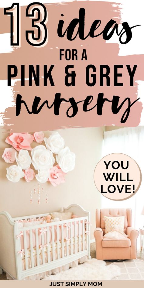 Light Pink And Grey Nursery, Blush Pink And Grey Nursery, Pink Gray White Nursery, Dusty Rose And Gray Nursery, Pink Grey And White Nursery Ideas, Girly Nursery Themes, Pink And Grey Nursery Ideas, Pink And Gray Nursery Ideas, Light Pink Nursery Ideas