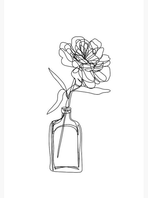 Black And White Peony, Carnation Drawing, Jar Drawing, Flower Line Drawing, Flower In Vase, Carnation Tattoo, Line Art Flowers, Flower Line Drawings, Flowers In Vase