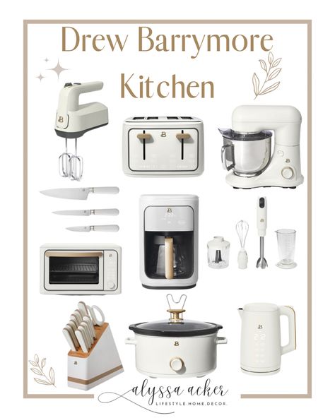 Walmart Beautiful Appliances, Drew Barrymore Appliances In Kitchen, Aesthetic Kitchen Essentials, Drew Barrymore Appliances White, Aesthetic Home Appliances, Drew Barrymore Kitchen Appliances White, Drew Barrymore Home Decor, Beautiful Appliances Drew Barrymore, Ts4 Kitchen Appliances