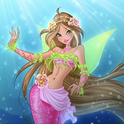 Winx Club Mermaids, Winx Mermaid, Flora Fanart, Winx Club Flora, Water Mermaid, Png Wallpaper, Alternative Disney Princesses, Tumblr Drawings, Klub Winx