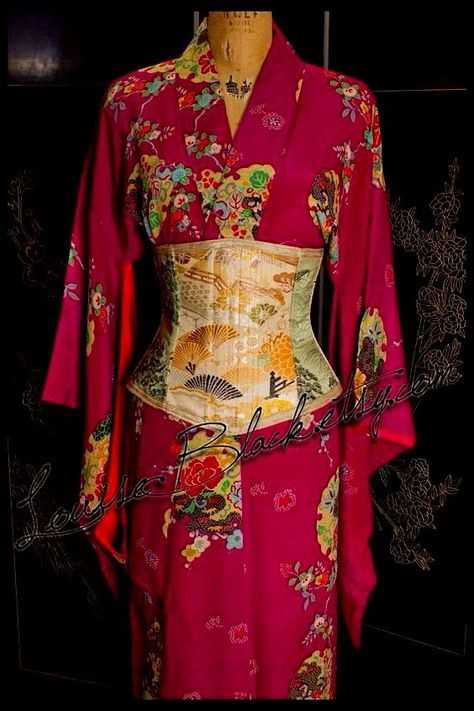 Kimono Corset, Modern Geisha, Obi Kimono, Great Costume Ideas, Cincher Corset, Waist Cincher Corset, Asian Inspiration, Social Dresses, International Clothing