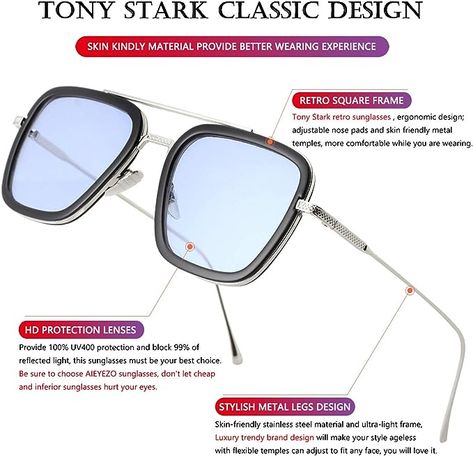 Iron Man and Edith Sun Glasses Tony Stark Style, Tony Stark Sunglasses, Eyeglasses For Men, Frame Eyeglasses, Marvel Spiderman Art, Stylish Glasses, Style Sunglasses, Retro Sunglasses, Tony Stark