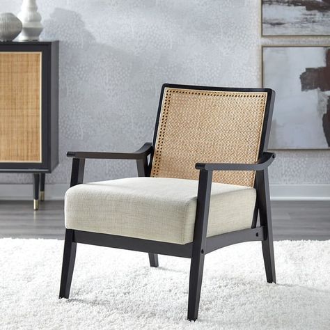 Lifestorey Serena Cane and Solid Wood Accent Chair - On Sale - Bed Bath & Beyond - 36827738 Wood Accent Chair, Beige Accent Chair, Wood Frame Arm Chair, Black Accent Chair, White Accent Chair, Brown Armchair, Lounge Chairs Living Room, Leather Accent Chair, Upholstered Accent Chairs