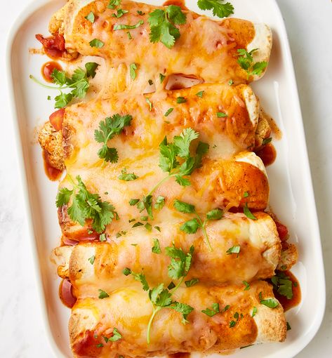 Cauliflower Enchiladas, Eating Veggies, Vegetarian Mains, Eat Veggies, Red Enchilada Sauce, Carb Foods, Ninja Foodi, Enchilada Sauce, Easy Vegetarian