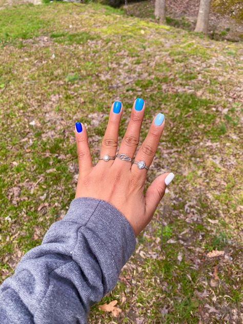 Different Color Nails Blue Shades, Different Shade Blue Nails, Different Blues Nails, Multicolored Blue Nails, Nail Colors Blue Shades, Blue Multicolor Nails Acrylic, Multiple Blue Nails, Multi Color Blue Nails, Multi Colored Blue Nails