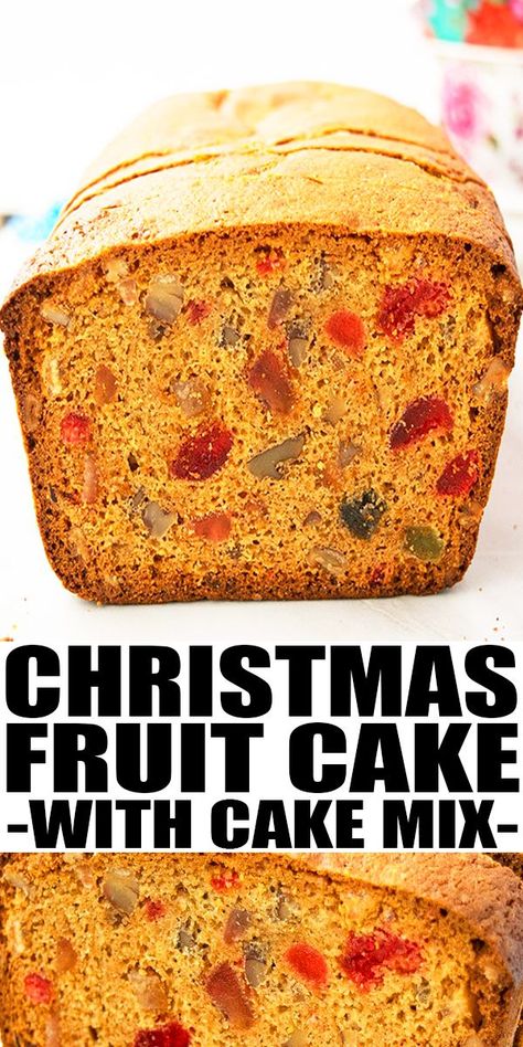 Fruitcake Recipes Traditional With Rum, Easy Fruit Cake Recipe Simple, Cake Mix Fruit Cake, Simple Fruit Cake Recipe, Cake Mix Homemade, Fruit Cake Loaf, Moist Fruit Cake Recipe, Christmas Fruit Cake Recipe, Easy Fruit Cake