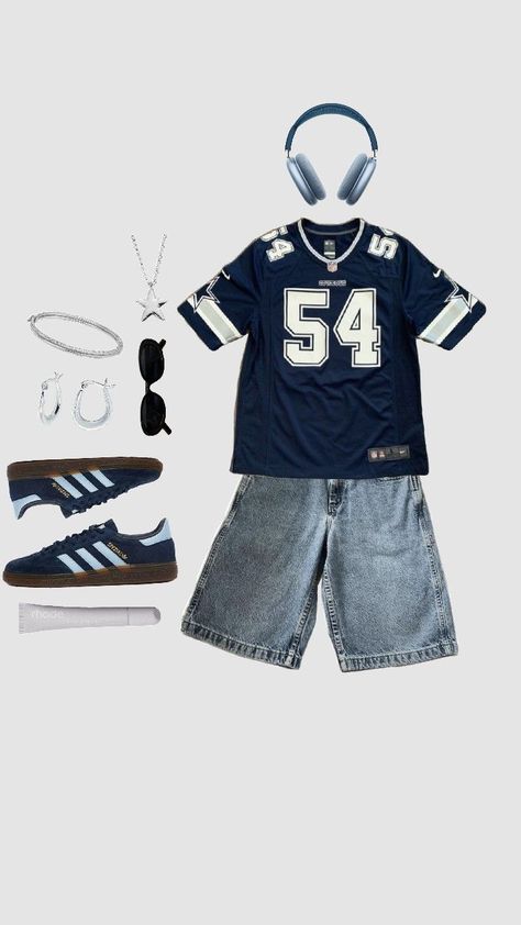 #blue #rhode #haileybieber #jersey #streetwear #summer #jorts #apple #cleangirl #aesthetic Outfit Ideas Men Streetwear, Summer Jorts, Jersey Streetwear, Billie Eilish Outfits, Street Style Outfits Casual, Skateboard Clothes, Chica Cool, Aesthetic Outfits Men, Cool Kids Clothes