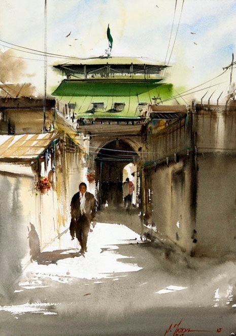 Green roof Old Dhaka, Watercolor Indian, Watercolor Guide, Watercolor Scenery, Watercolor Art Face, Architecture Sketches, Watercolor Portrait Painting, Watercolor Art Landscape, Watercolor Workshop