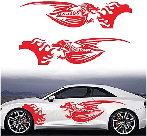 Fire-Breathing Dragon Graphics Car Side Body Vinyl Decal Sticker Flame Dragon Scratch Hidden Car Stickers, Red Big Dragon Tattoo, Tattoo Monster, Korean Dragon, Flame Dragon, Big Dragon, Fire Breathing Dragon, Fire Breathing, Exterior Decoration, Car Side