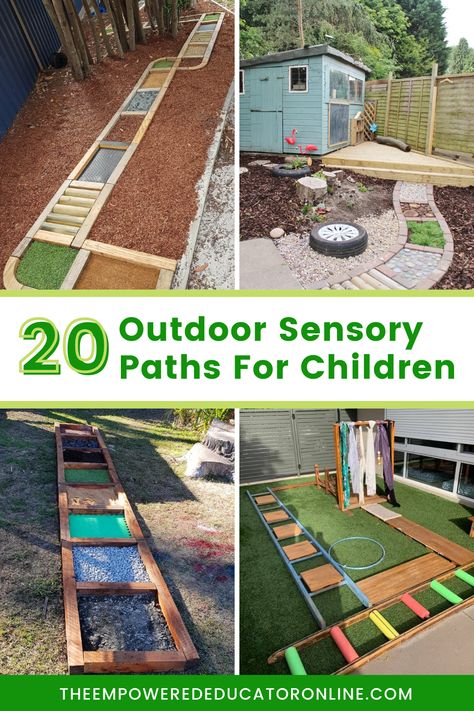 Outdoor Sensory Garden Ideas, Small Sensory Garden Ideas, Sensory Garden Path, Outdoor Sensory Space, Early Years Garden Ideas Outdoor Areas, Outdoor Sensory Paths For Schools, Outdoor Sensory Area Play Spaces, Backyard Sensory Playground, Sensory Activities Outdoor