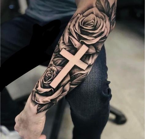 Designer Tattoo, 50 Tattoo, Half Sleeve Tattoos Forearm, Tattoo Designer, Beauty Tattoo, Rose Tattoos For Men, Cross Tattoos For Women, Cross Tattoo For Men, Men Tattoos Arm Sleeve