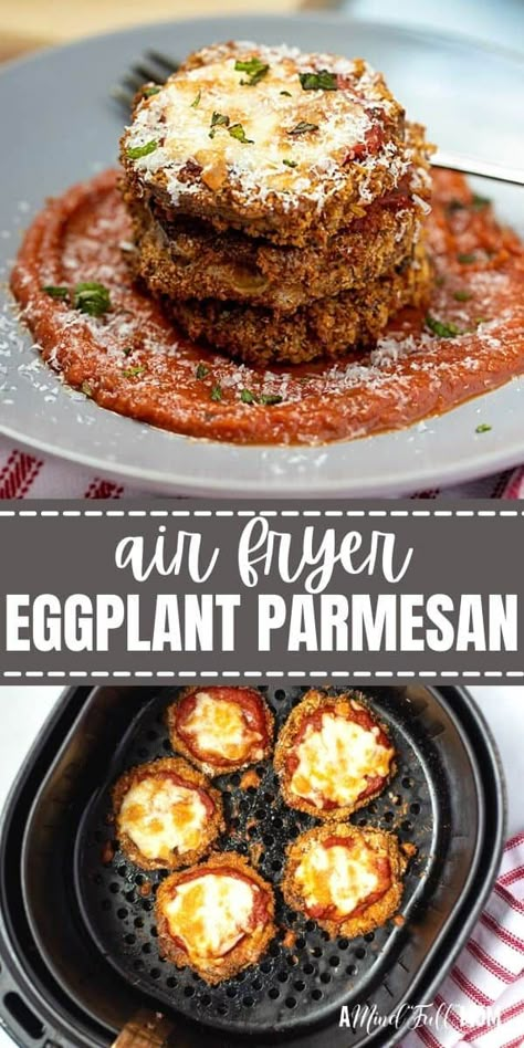 Air Fryer Eggplant Parmesan is a healthier way to enjoy a classically heavy dish. Made with eggplant that is coated in seasoned breading, air-fried until tender and crispy, and then finished with mozzarella, this recipe for Air Fryer Eggplant Parmesan is simple and delicious. Summer Air Fryer Recipes, Air Fryer Eggplant Parmesan, Healthy Eggplant Parmesan, Healthy Easy Dinner Ideas, Air Fryer Eggplant, Healthy Eggplant, Healthy Easy Dinner, Easy Healthy Dinner Ideas, Eggplant Recipes Parmesan