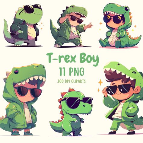 T Rex Character Design, Anthropomorphic Dinosaur, Superhero Dinosaur, Chibi Dinosaur, T Rex Illustration, Dino Illustration, T-rex Art, Dino Art, Cute T Rex