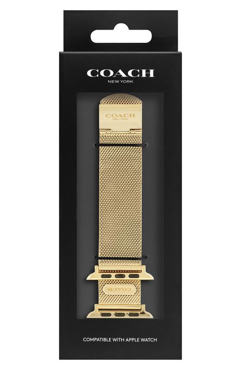 COACH Mesh Bracelet Band for Apple Watch® | Nordstrom Womens Gold Watch Outfit, Coach Apple Watch Band, Tory Burch Apple Watch Band, Designer Apple Watch Bands, Apple Watch Classy, Apple Watch With Bracelets Women, Gold Apple Watch Band, Apple Watch Bands Women, Best Apple Watch