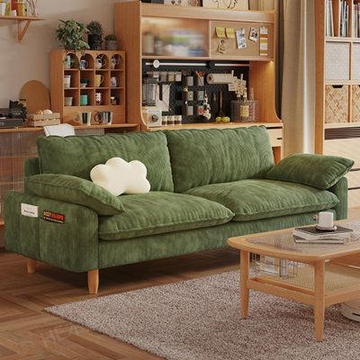 Made of high quality fabric, abrasion resistance, strong air permeability. | GEMEZO 98.4" Sofa 30.7 H x 98.4 W x 35.4 D in brownCorduroy in Green | 16.5" H X 81.1" W X 24.8" D | Wayfair Corduroy Sofa Living Room, Cute Couches, Light Green Sofa, Backyard Bungalow, Munich Apartment, Sofa Corduroy, Midcentury Modern Sofa, Green Couches, Couch Inspiration